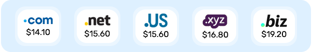 Domain extensions pricing list for .com, .net, .org and other TLDs - mobile view